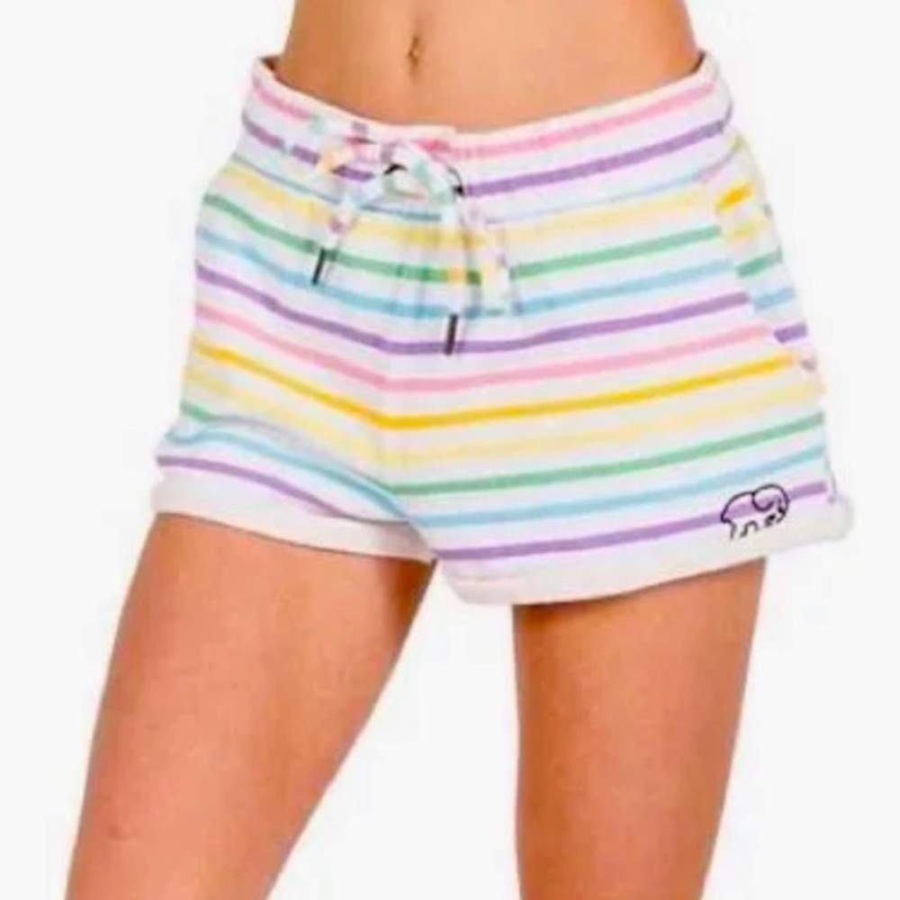 Ivory Ella French terry rainbow striped shorts